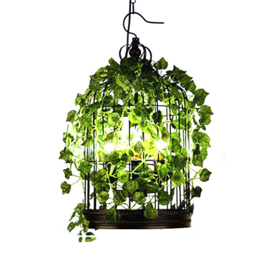 Rustic Plant Pendant Chandelier With Hanging Basket Black Iron Cage / C