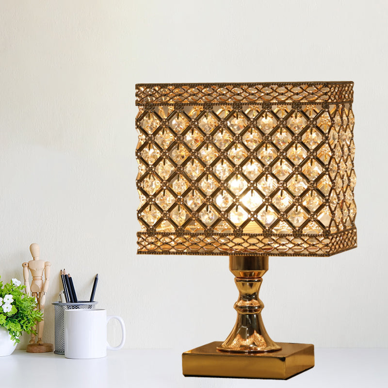 Contemporary Gold Geometry Reading Lamp With Crystal Encrusted Nightstand Design - Perfect For