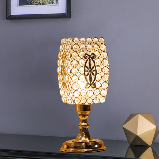 Contemporary Gold Geometry Reading Lamp With Crystal Encrusted Nightstand Design - Perfect For