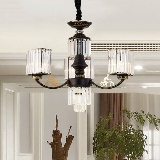 Modern Black Cuboid Chandelier With Clear Crystal Shade - Ceiling Light Fixture (3/6 Heads) 3 /