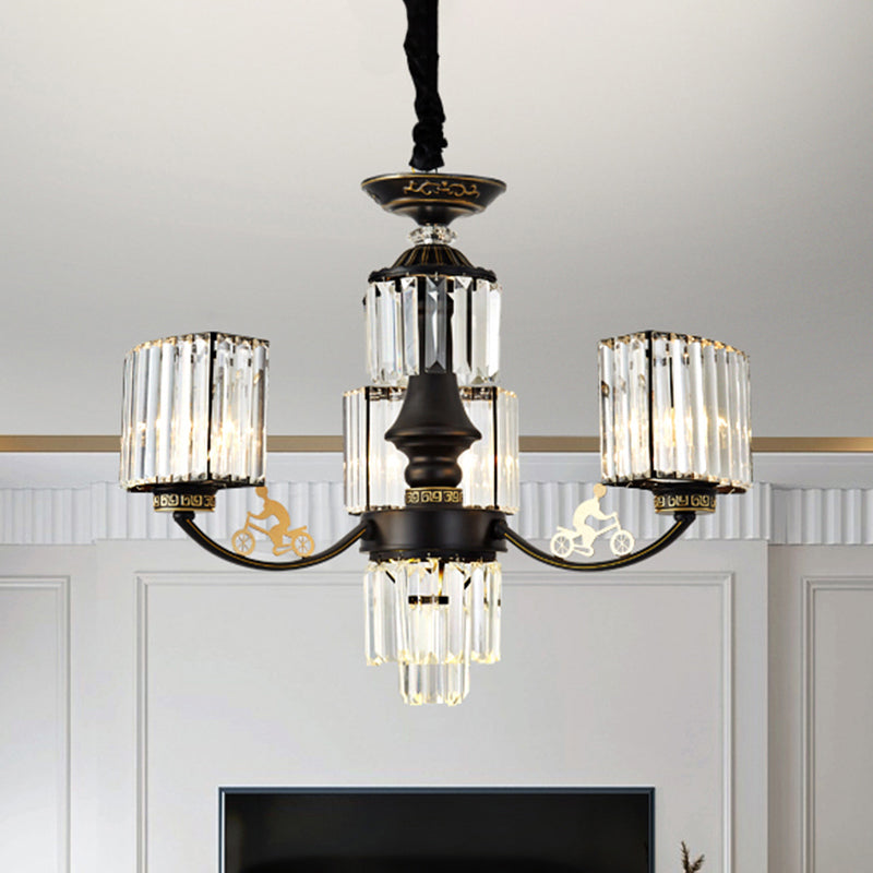 Modern Black Cuboid Chandelier With Clear Crystal Shade - Ceiling Light Fixture (3/6 Heads)