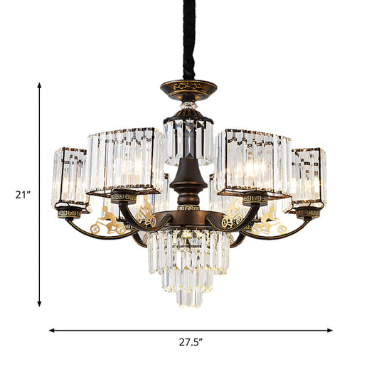 Modern Black Cuboid Chandelier With Clear Crystal Shade - Ceiling Light Fixture (3/6 Heads)