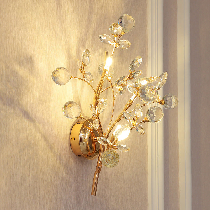 Modern Gold Beveled Crystal Wall Light With Branch Design - 2/3 Heads Mounted Fixture 3 /