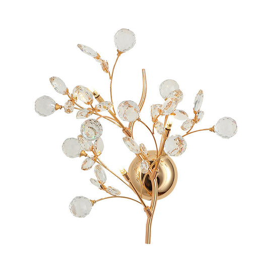 Modern Gold Beveled Crystal Wall Light With Branch Design - 2/3 Heads Mounted Fixture
