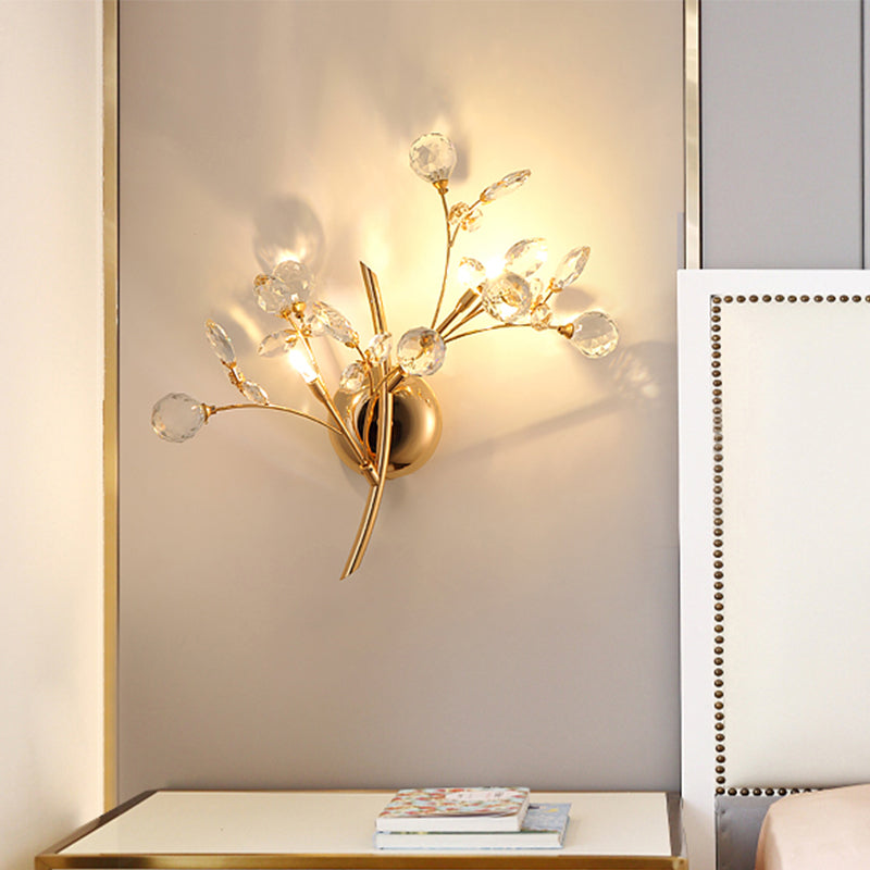 Modern Gold Beveled Crystal Wall Light With Branch Design - 2/3 Heads Mounted Fixture 2 /