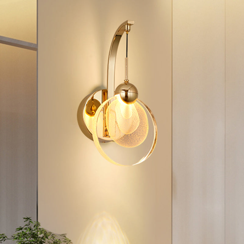 Modern Led Wall Mount Light In Gold With Crystal Shade - Perfect For Great Room Lighting