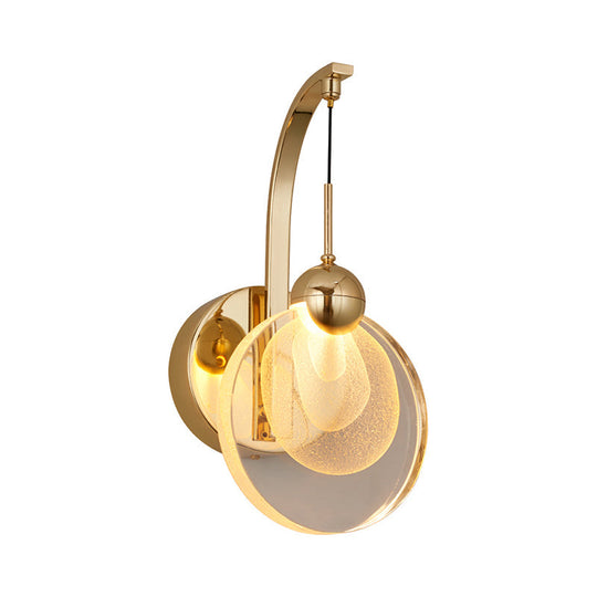 Modern Led Wall Mount Light In Gold With Crystal Shade - Perfect For Great Room Lighting