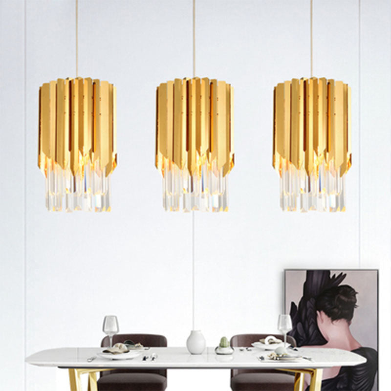 Minimalist Crystal Prisms Gold Pendant Ceiling Lamp - 1 Light Suspension For Restaurants