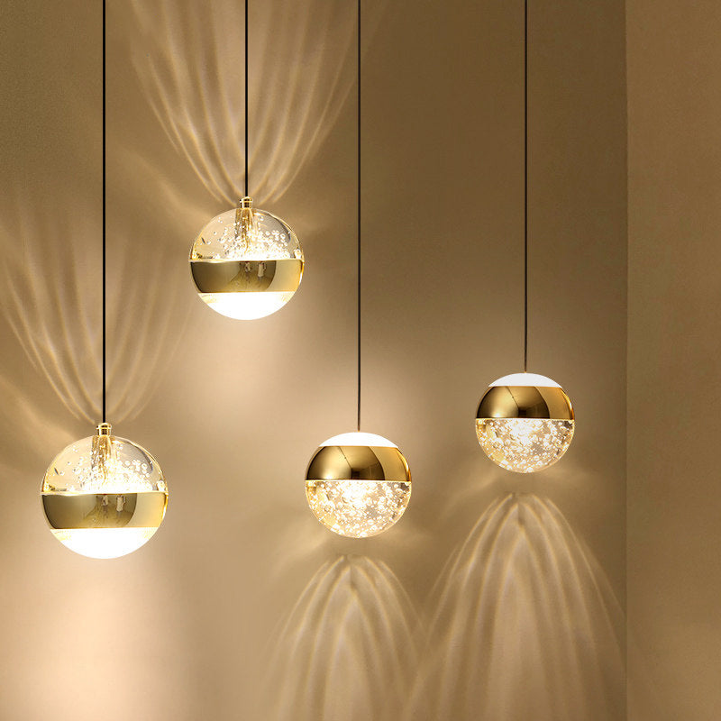 Golden Simplicity Pendant Light With Crystal Sphere For Bedroom - 1 Bulb Gold