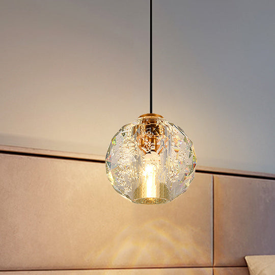 Golden Simplicity Pendant Light With Crystal Sphere For Bedroom - 1 Bulb