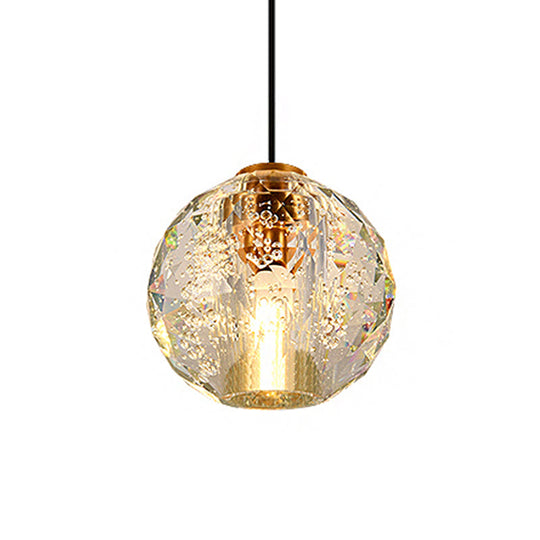 Golden Simplicity Pendant Light With Crystal Sphere For Bedroom - 1 Bulb