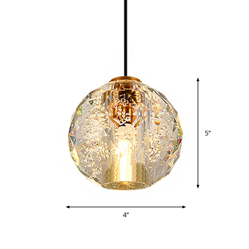 Simplicity Crystal Ball Pendant Light - Gold Bedroom Lighting Fixture, 1 Bulb