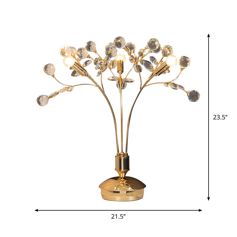 Minimalist Beveled Crystal Nightstand Lamp - 3-Light Gold Desk Lighting With Pedestal