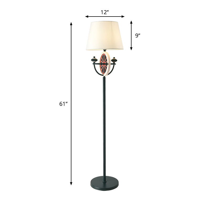 Mediterranean Barrel Floor Lamp - Black Fabric 1 Bulb Round & Bowl Frame Design