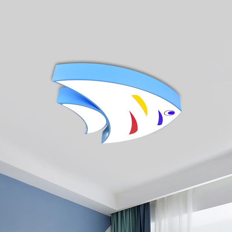 Tropical Fish Led Ceiling Light For Kids Rooms - Red/Yellow/Blue Acrylic Flush Mount Lamp Blue