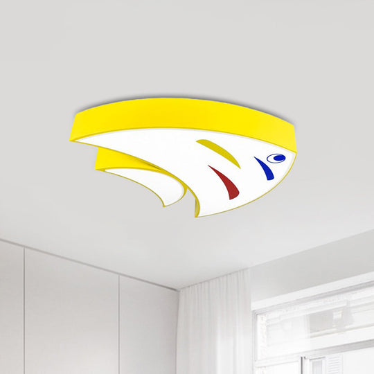 Tropical Fish Led Ceiling Light For Kids Rooms - Red/Yellow/Blue Acrylic Flush Mount Lamp