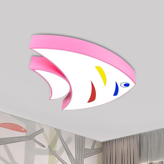 Tropical Fish Led Ceiling Light For Kids Rooms - Red/Yellow/Blue Acrylic Flush Mount Lamp Pink