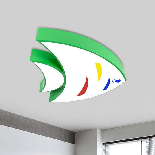 Tropical Fish Led Ceiling Light For Kids Rooms - Red/Yellow/Blue Acrylic Flush Mount Lamp Green