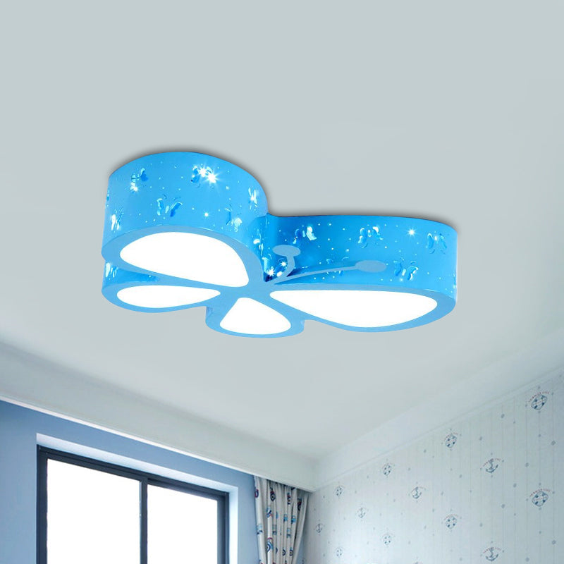 Kids Led Butterfly Ceiling Light - Acrylic Flush Mount Pink/Blue/Orange With Warm/White Blue / White