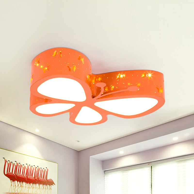 Kids Led Butterfly Ceiling Light - Acrylic Flush Mount Pink/Blue/Orange With Warm/White Orange /