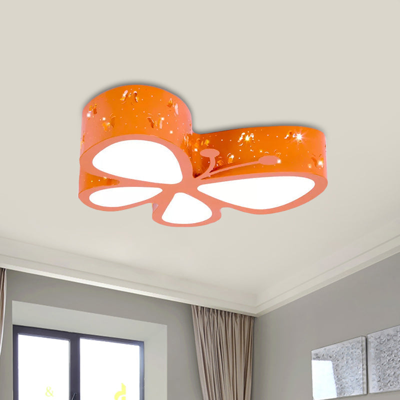Kids Led Butterfly Ceiling Light - Acrylic Flush Mount Pink/Blue/Orange With Warm/White