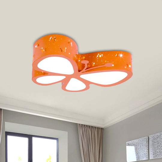 Kids Led Butterfly Ceiling Light - Acrylic Flush Mount Pink/Blue/Orange With Warm/White