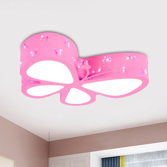 Kids Led Butterfly Ceiling Light - Acrylic Flush Mount Pink/Blue/Orange With Warm/White Pink / White