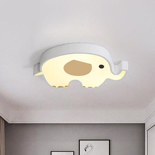 Elephant Acrylic Flush Mount Ceiling Light For Kids Room With Led And 3 Settings White / Warm