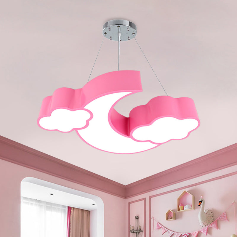 Modern Acrylic Cloud And Moon Ceiling Pendant With Led Chandelier - White/Pink/Blue