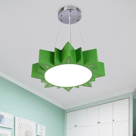 Kids Style Led Chandelier Light For Hallway - Sun Ceiling Hang Fixture In Acrylic Yellow/Blue/Green