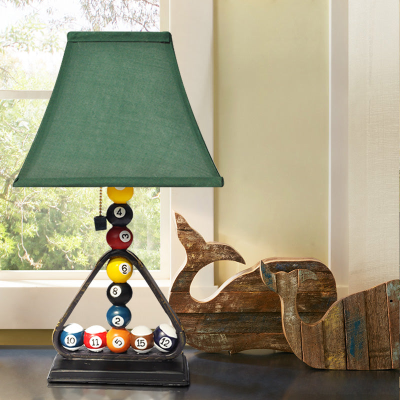Traditional Green Fabric Table Lamp Kit With Snooker Pull Chain - Stylish Night Stand Lighting