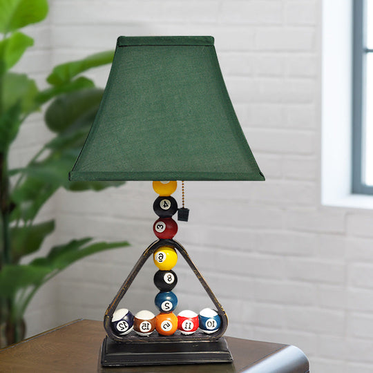 Traditional Green Fabric Table Lamp Kit With Snooker Pull Chain - Stylish Night Stand Lighting