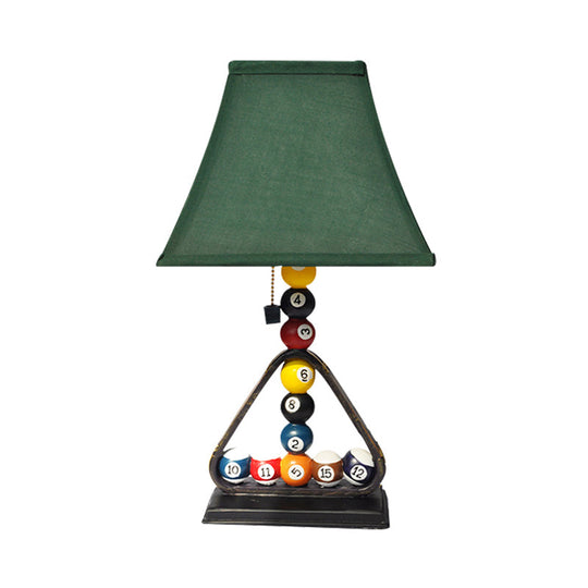 Traditional Green Fabric Table Lamp Kit With Snooker Pull Chain - Stylish Night Stand Lighting