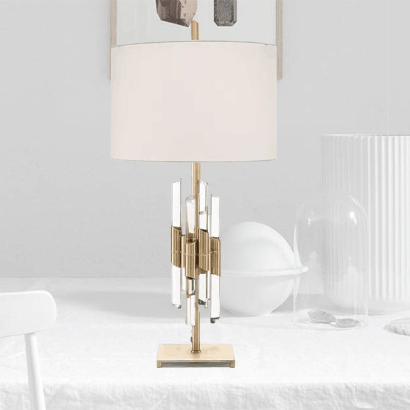Classic White Fabric Table Lamp With Crystal Rod