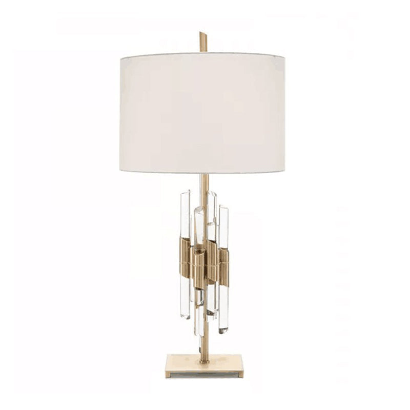 Classic White Fabric Table Lamp With Crystal Rod