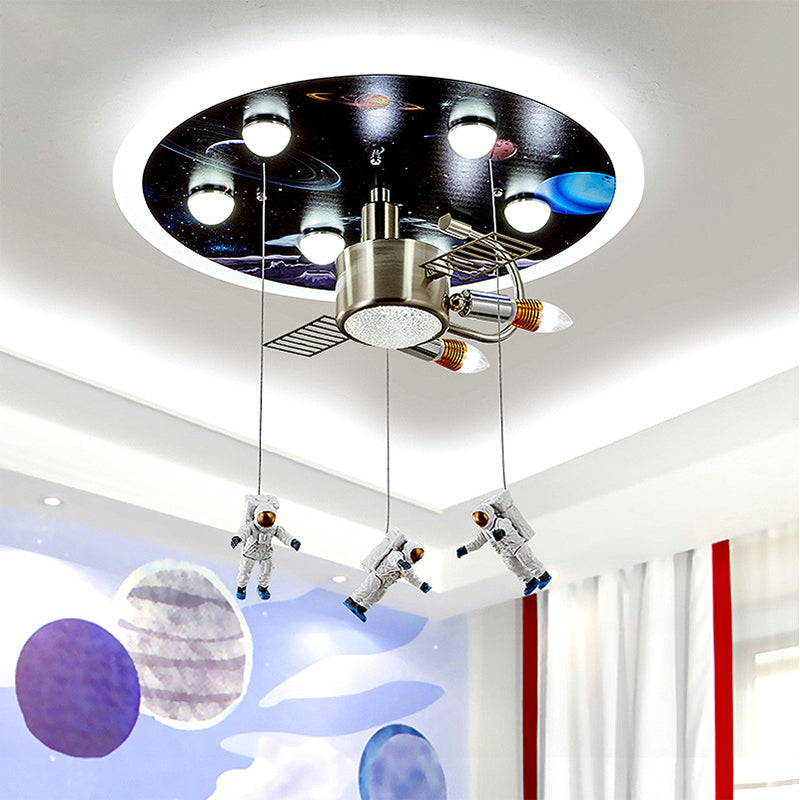 Kids Black Space Satellite Flushmount Lighting with Acrylic Shade ...