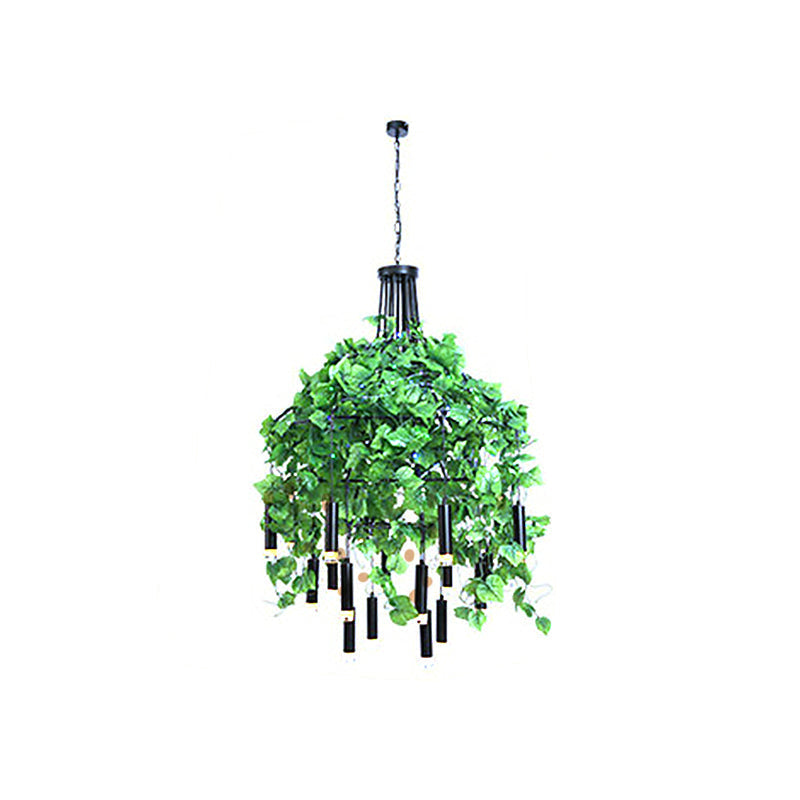 Farmhouse Led Chandelier Lamp In Black/Pink/Green For Dining Room: Blossoming Metallic Suspension