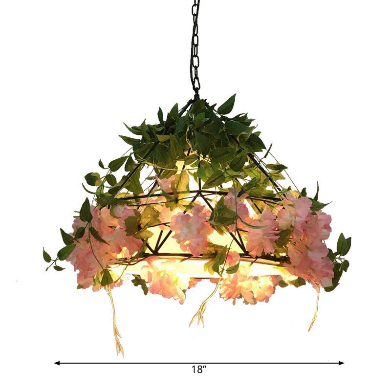 Blossoming Farmhouse LED Chandelier in Black/Pink/Green for Dining Room Lighting