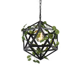 Geometric Metal Pendulum Light With Bulb And Fake Vine - Perfect For Industrial Restaurant Ceiling