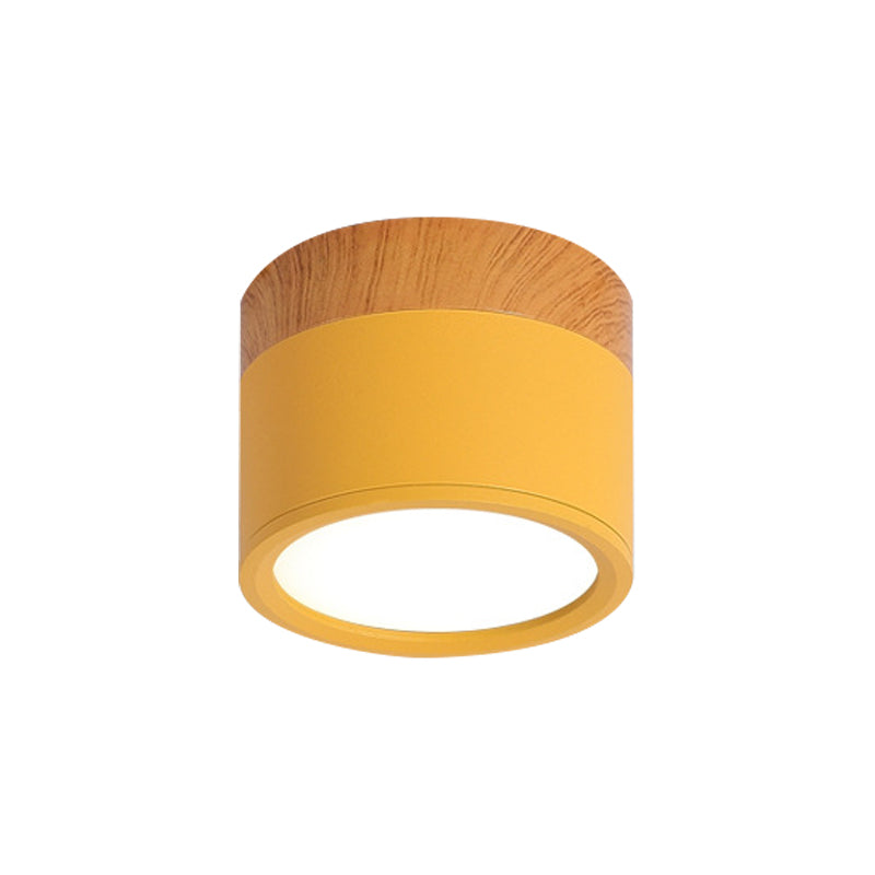 Small Macaron Metal Flush Mount Ceiling Light For Kitchen Bar - Yellow/Blue/Black & Wood Yellow