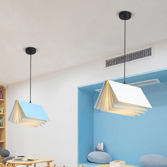 Cafe Pendant Lamp - Book Design Metal Construction Single-Bulb Macaron Ceiling Hang Light In