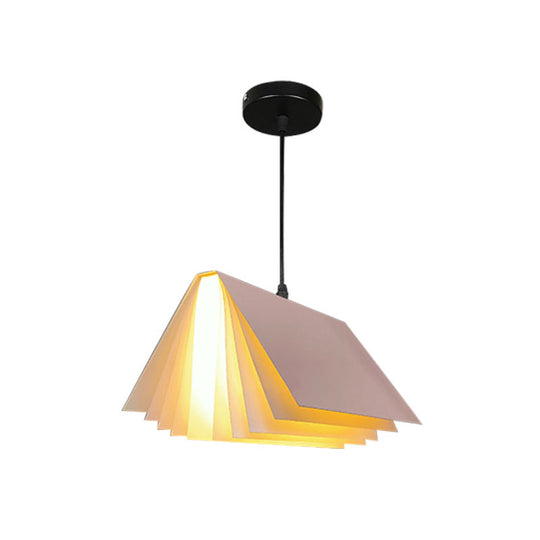 Cafe Pendant Lamp - Book Design Metal Construction Single-Bulb Macaron Ceiling Hang Light In