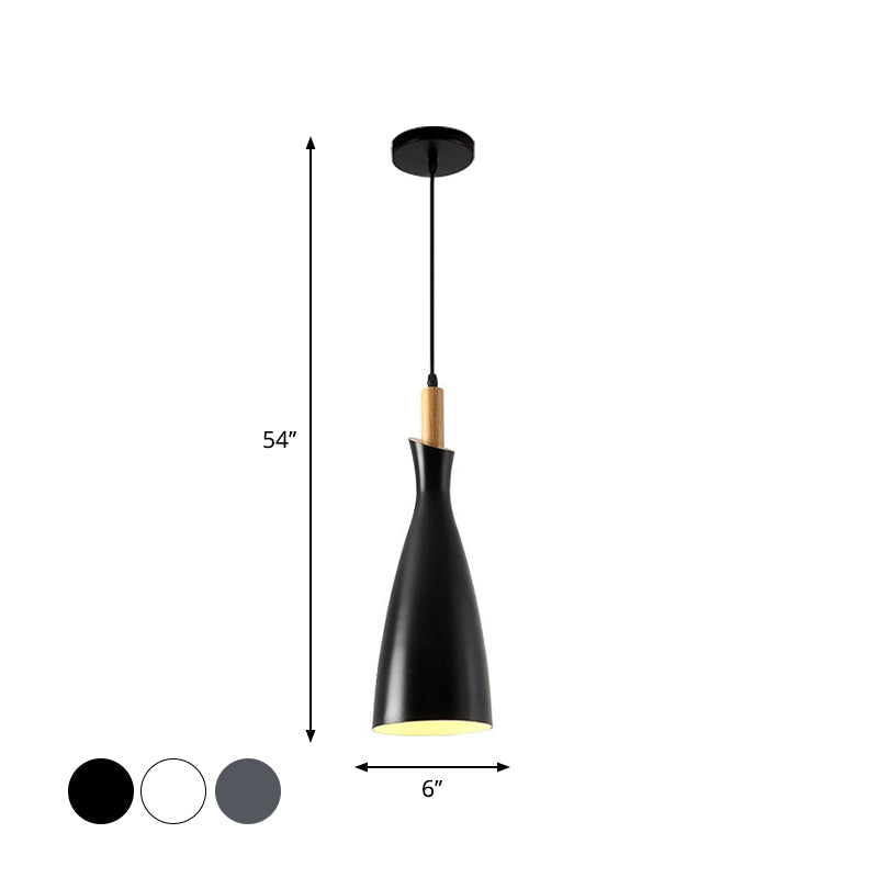 Tapered Shade Pendant Nordic Iron Led Ceiling Hang Light With Wood Décor - Grey/White/Black