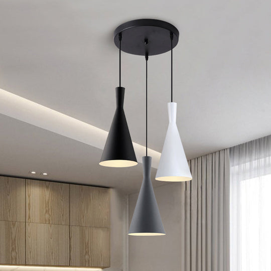 Nordic Aluminum Cluster Pendant Light With 3 Heads In Black-Grey-White Colors