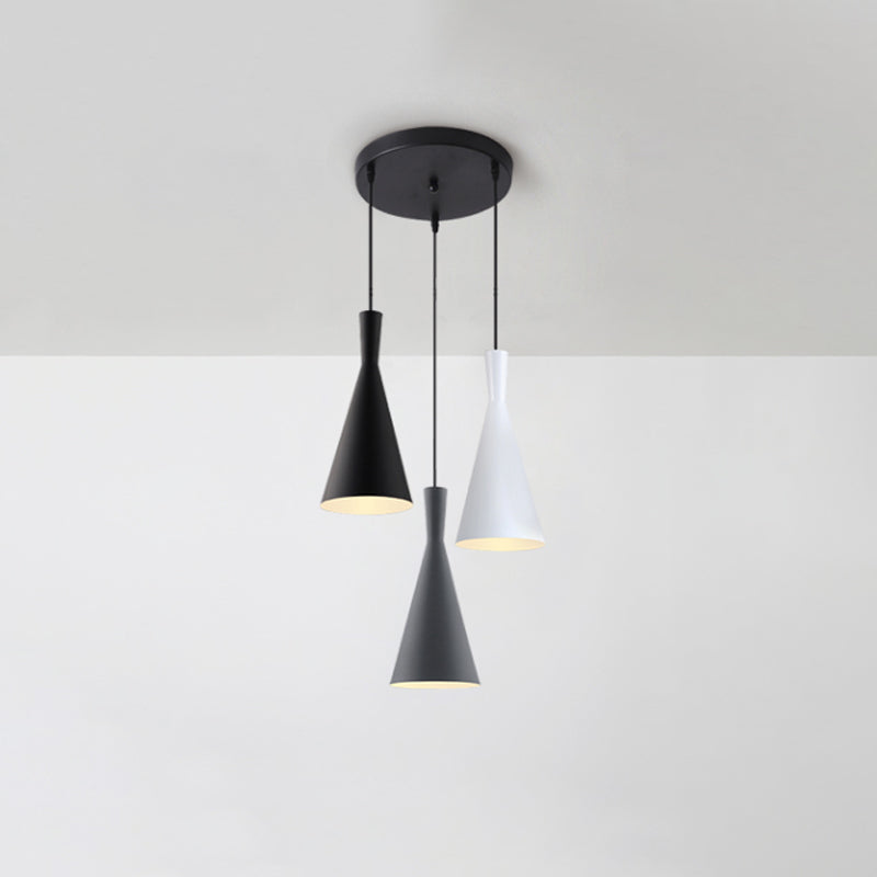 Nordic Aluminum Cluster Pendant Light With 3 Heads In Black-Grey-White Colors