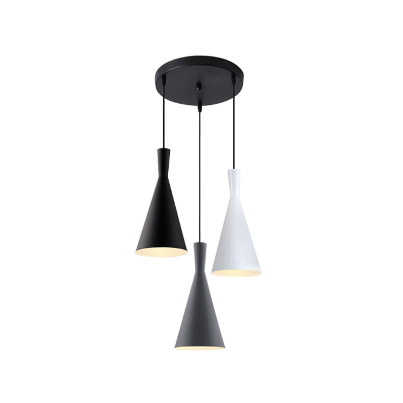 Nordic Aluminum Cluster Pendant Light With 3 Heads In Black-Grey-White Colors