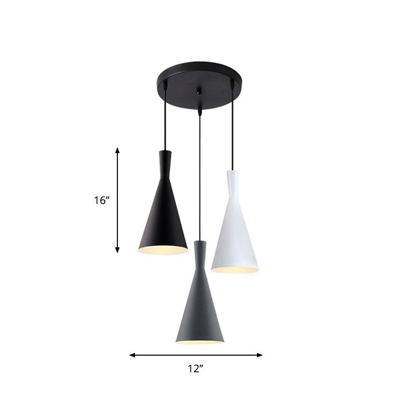 Nordic Aluminum Cluster Pendant Light With 3 Heads In Black-Grey-White Colors