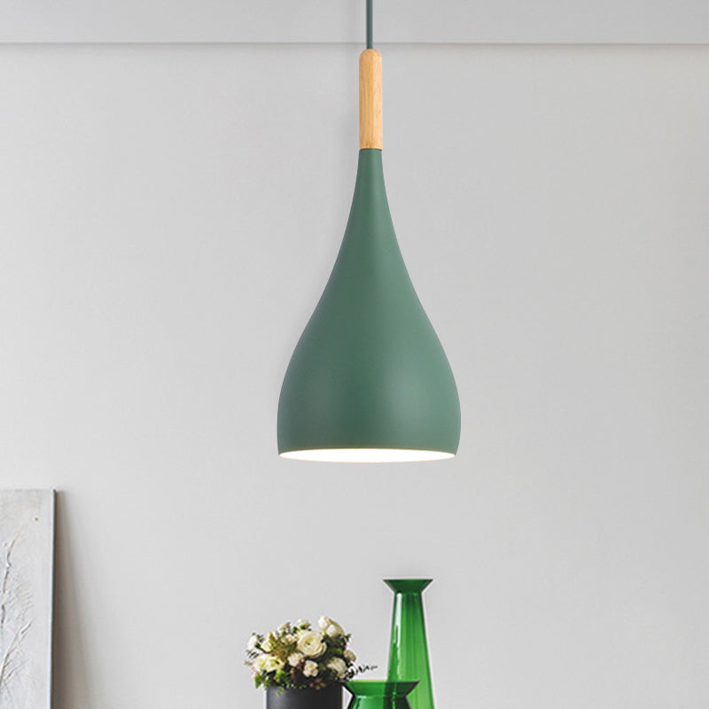 Macaron Raindrop Ceiling Pendant Light: Contemporary Aluminum Dining Room Lamp (Grey/Red/Blue) Green