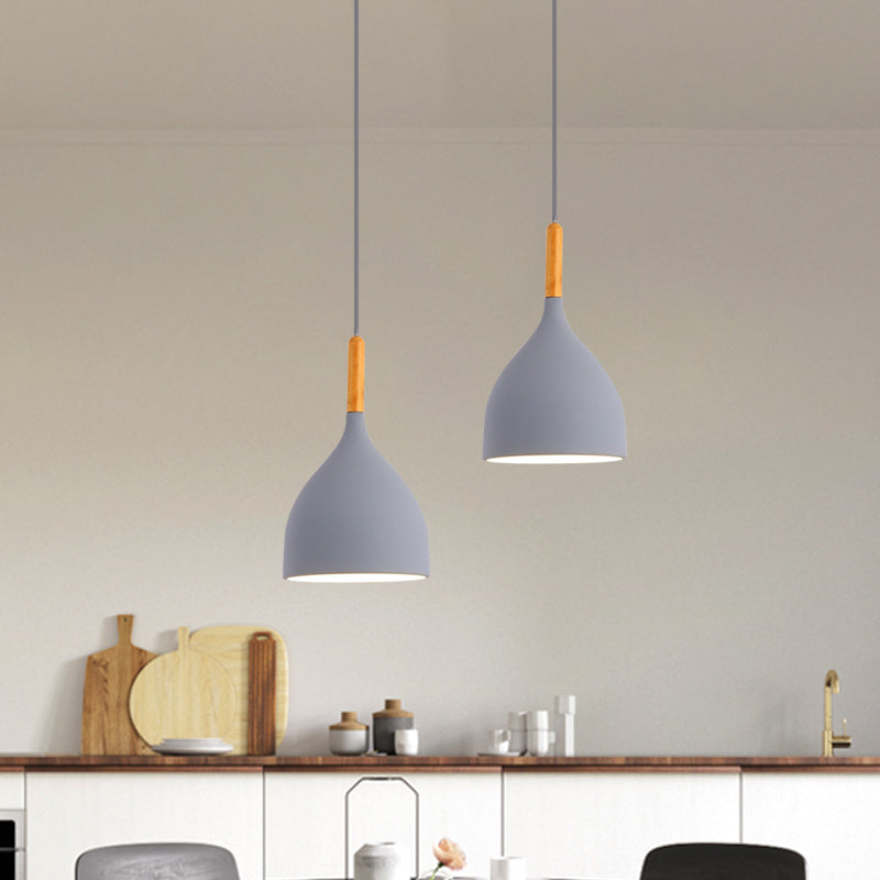 Macaron Raindrop Ceiling Pendant Light: Contemporary Aluminum Dining Room Lamp (Grey/Red/Blue)