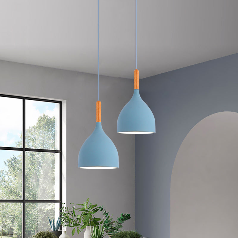 Macaron Raindrop Ceiling Pendant Light: Contemporary Aluminum Dining Room Lamp (Grey/Red/Blue)